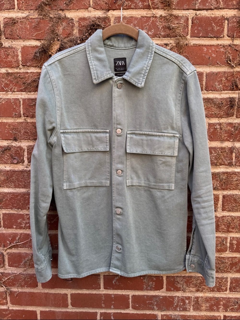 Zara Men's Light Sage Utility Shirt Jacket